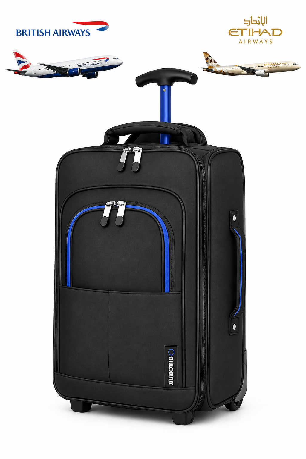 Overhead Cabin Bag 55x40x20cm 1.4Kg Black Blue Trim