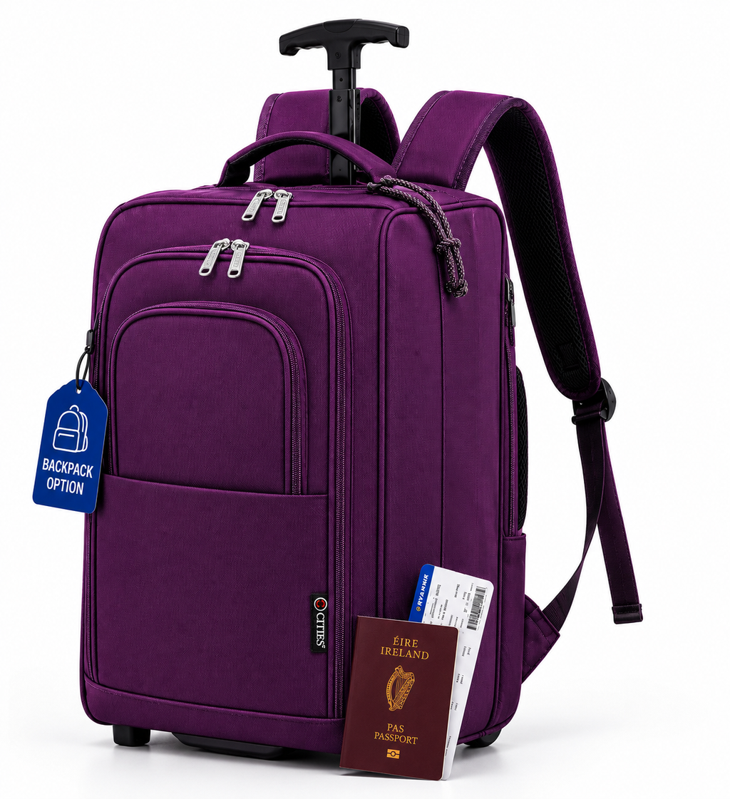 Overhead Cabin Trolley Backpack 55x40x20cm  1.65 Kg Purple